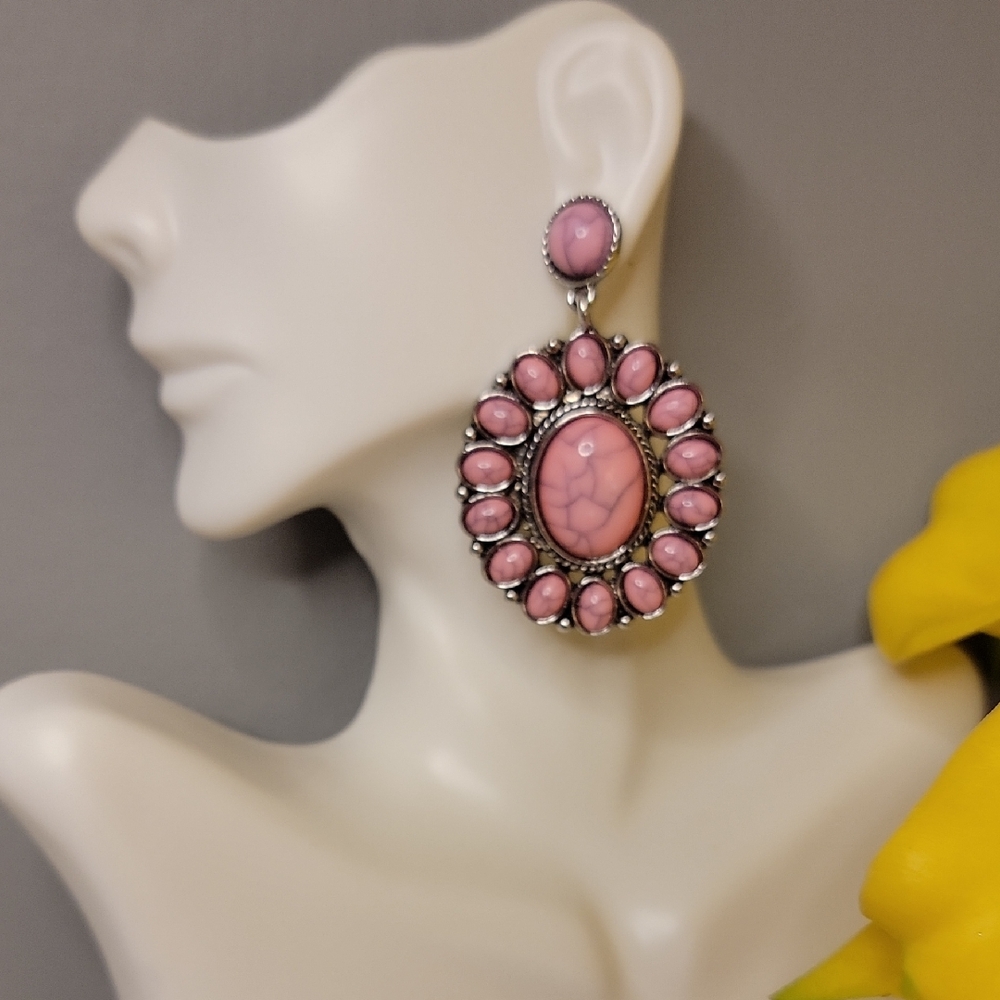 Boho Chic Pink Silver Earrings Western